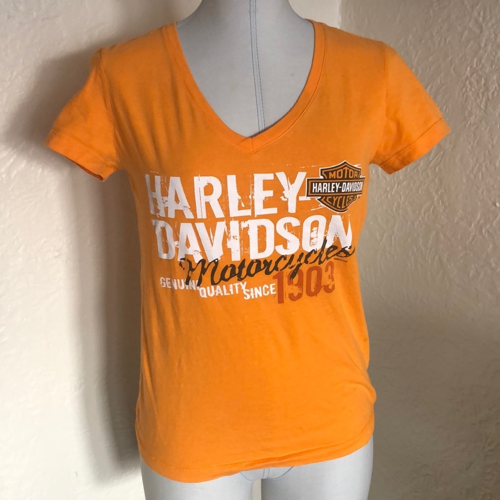 Harley-Davidson Motorcycles Orange White Logo Tee Shirt